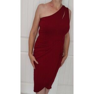 NWT Pretty Garden Red One Shoulder Wrap Skirt Dress Size S